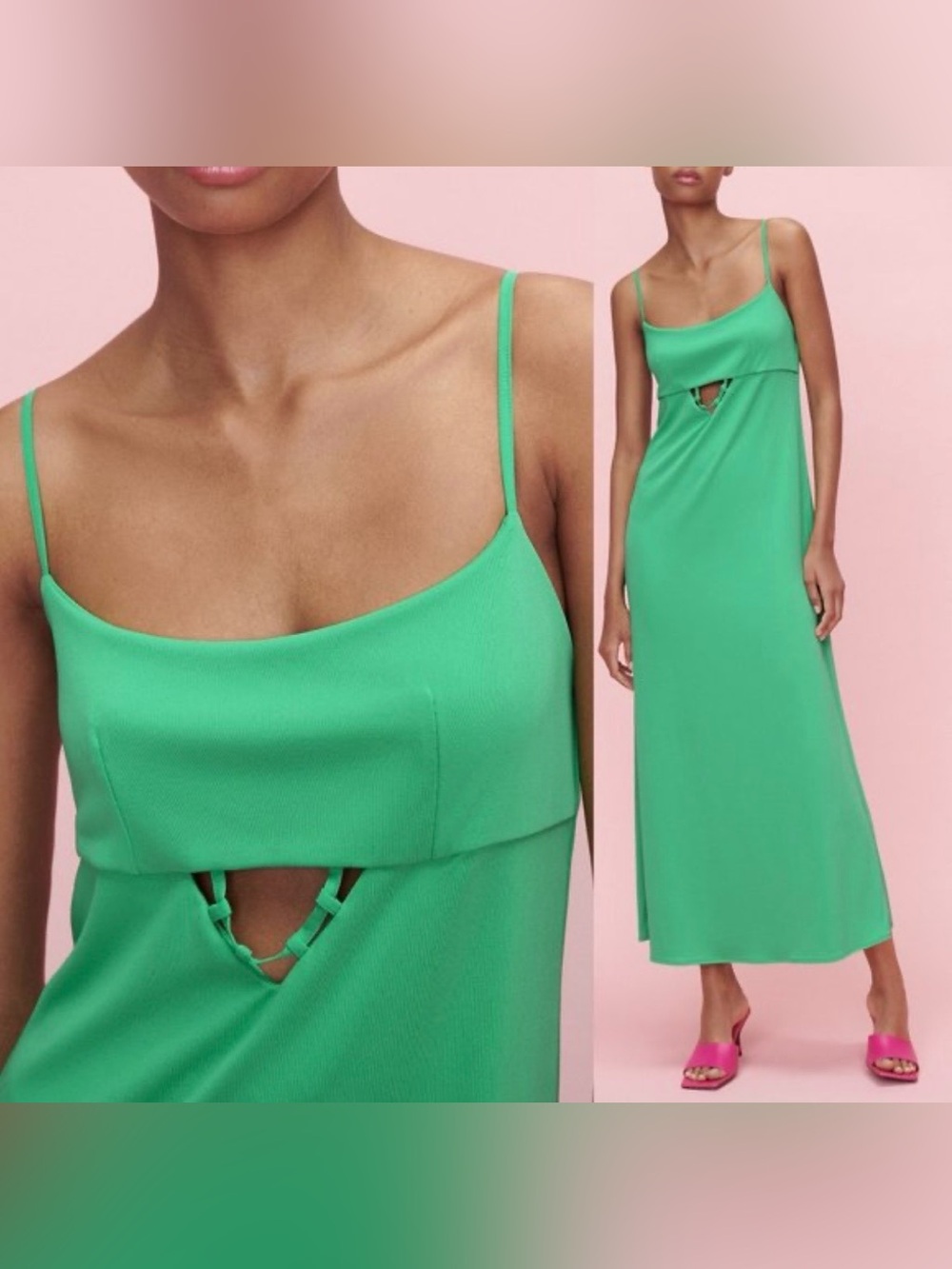 Zara Green Cut Out Slip Dress Size Medium